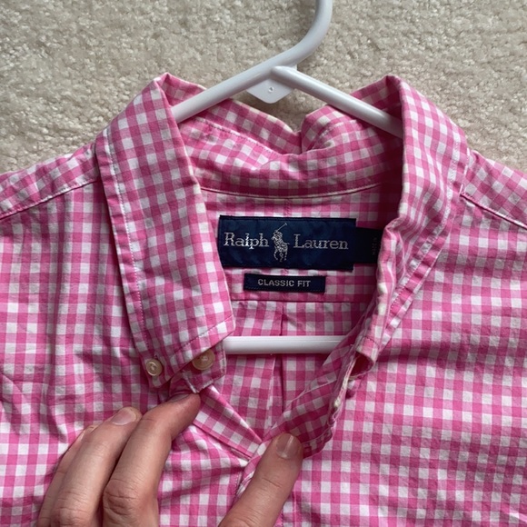 Pink Check Men’s button-down tailored fit large - Picture 2 of 5